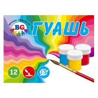 Гуашь 12 цв. 20 мл BG "Радуга" в картонной коробке